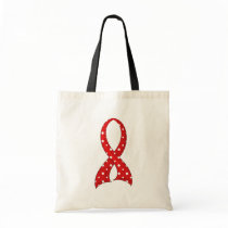 Polka Dot Red Ribbon Blood Cancer Tote Bags