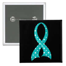 Polka Dot Teal Ribbon Cervical Cancer Pinback Buttons