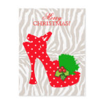 Polka Dot Zebra High Heel Shoe Xmas Red postcards