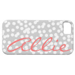 Polka Dots Gray and Coral with Your Name iPhone 5 Covers