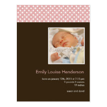 Polka Dots Pink/Brown • Baby Announcement Postcards