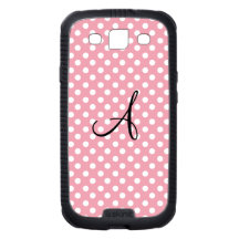 Polka dots pink white monogram