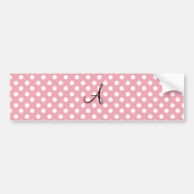 Polka dots pink white monogram bumper stickers