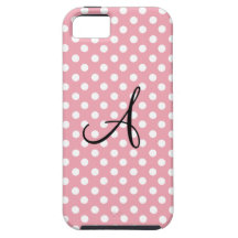 Polka dots pink white monogram case for the iPhone 5