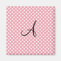 Polka dots pink white monogram fridge magnets