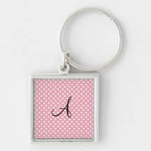 Polka dots pink white monogram key chains