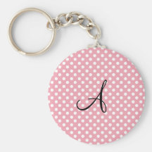 Polka dots pink white monogram keychains