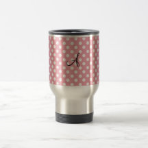 Polka dots pink white monogram mugs
