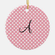 Polka dots pink white monogram ornament