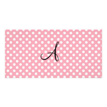 Polka dots pink white monogram photo card