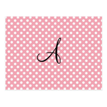 Polka dots pink white monogram post cards