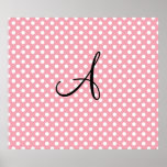 Polka dots pink white monogram posters