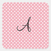 Polka dots pink white monogram square sticker