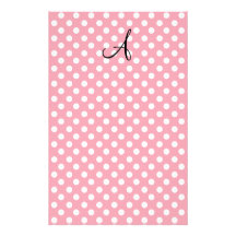 Polka dots pink white monogram customised stationery