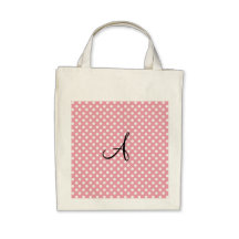 Polka dots pink white monogram tote bags