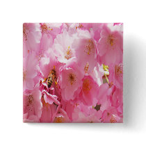 POLLINATING BEE PURPLE FLOWER PINBACK BUTTONS