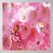 POLLINATING BEE PURPLE FLOWER POSTERS