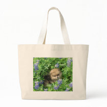 Pom Pup In Blue Bonnets Tote Bags