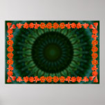 Pomegranate Flower Border on a Radial Background Posters