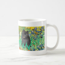 Pomeranian (black) - Irises Coffee Mug