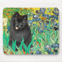 Pomeranian (black) - Irises Mouse Mat