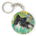Pomeranian (BW) - Irises Key Chain