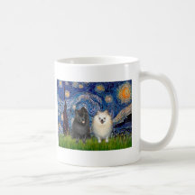 Pomeranian Pair (B+W)-Starry Night Coffee Mug