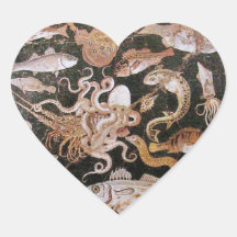 POMPEII COLLECTION / OCEAN - SEA LIFE SCENE Heart Stickers