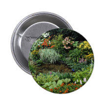 Pond, early summer, bog garden  flowers pinback buttons