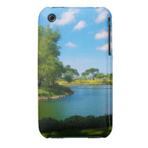 Pond Scene with Blue Skies and Clouds iPhone 3 Cases