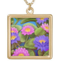Pond Waterlilies Floral Art Necklace