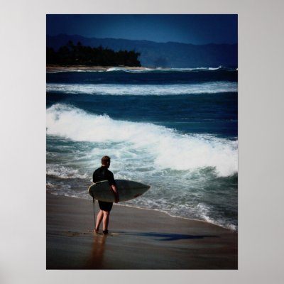 Pondering Surfer, Oahu Print by descontinue