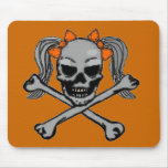 Ponytail skull and crossbones with orange bows mousepads