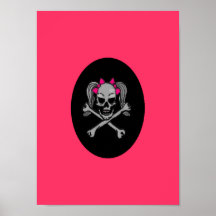 Ponytail skull decal pink bows print