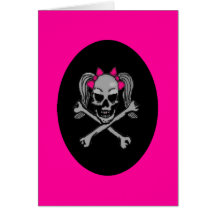 Ponytail skull decal pink cards