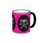 Ponytail skull decal pink coffee mug
