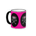 Ponytail skull decal pink mugs