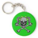 Ponytail skull w/ green bows keychains