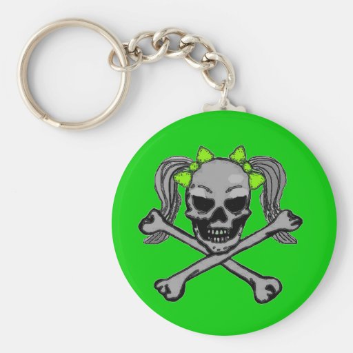 Ponytail skull w/ green bows keychains