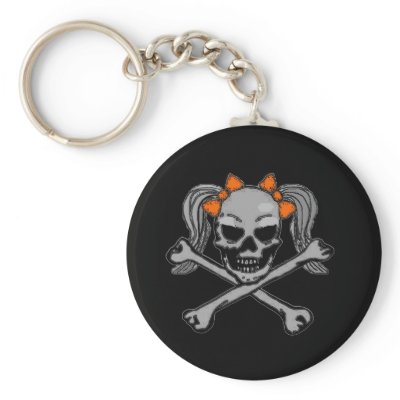 Ponytail skull w/ orange bows key chains by hadleymonster