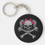 Ponytail skull w/ pink bows keychains