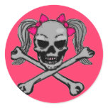 Ponytail skull w/ pink bows stickers