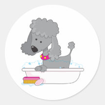 Poodle Bath Round Sticker
