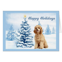 Poodle  Christmas Card Blue Tree