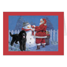 Poodle Christmas Card Santa and Snowman