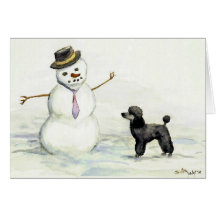"Poodle Meets Snowman" Dog Art Card