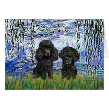 Poodle Pair (black) - Lilies 6 Greeting Cards
