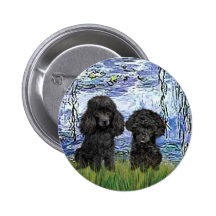 Poodle Pair (black) - Lilies 6 Pinback Button