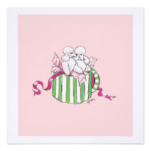 Poodles in Hatbox Retro Print Invitations Cards