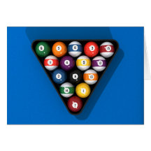 Pool Balls on Blue Felt Billiards Table: Card